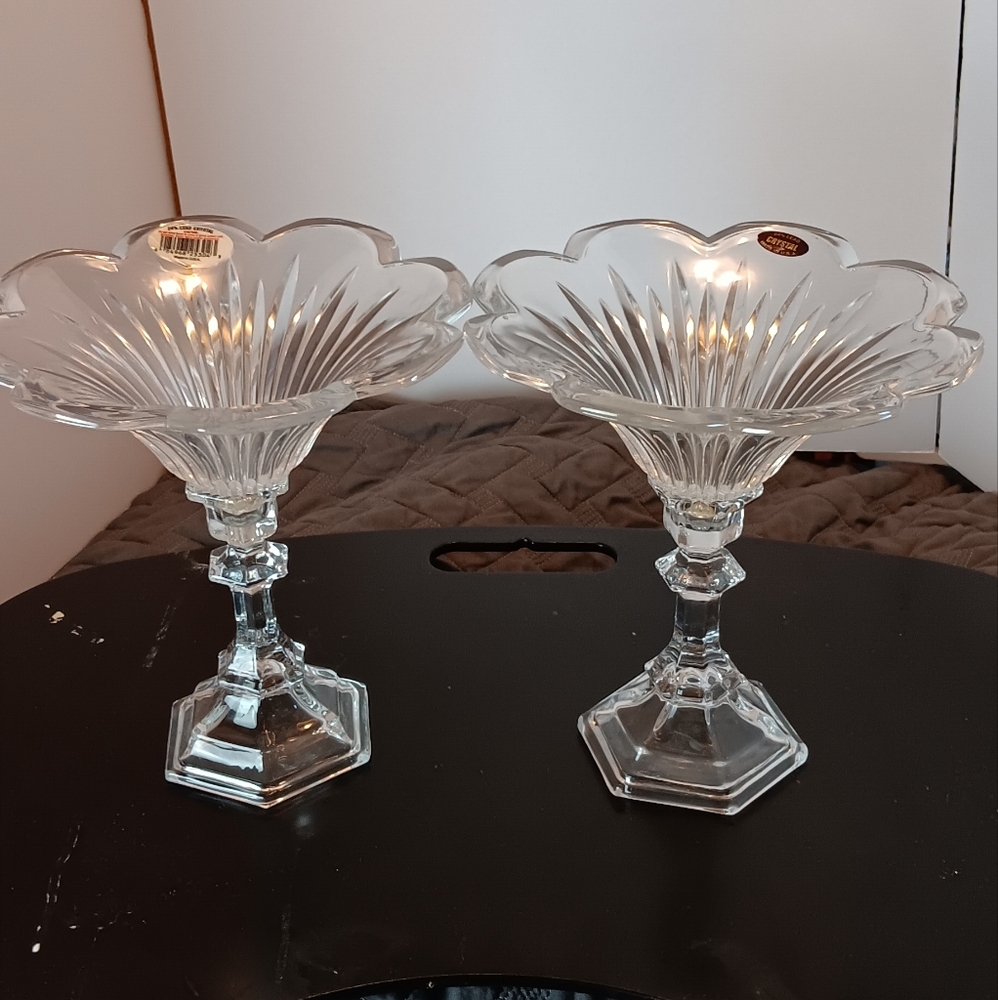 Lead Crystal 24% Floral Votives w/Crystal candlesticks